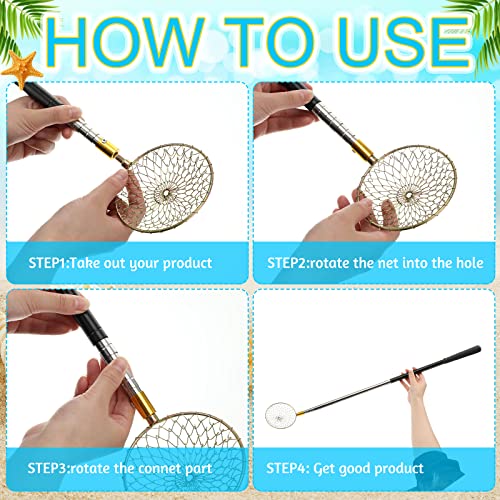Lounsweer 2 Pcs Beach Sand Sifter Sand Scoop Shell Scooper for Beachcombing Picking up Shells Rock Hunting Extra Long 16.54'' — 58.27'' Adjustable Handle Multifunction Shell Sifter