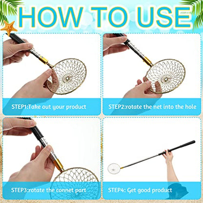 Lounsweer 2 Pcs Beach Sand Sifter Sand Scoop Shell Scooper for Beachcombing Picking up Shells Rock Hunting Extra Long 16.54'' — 58.27'' Adjustable Handle Multifunction Shell Sifter