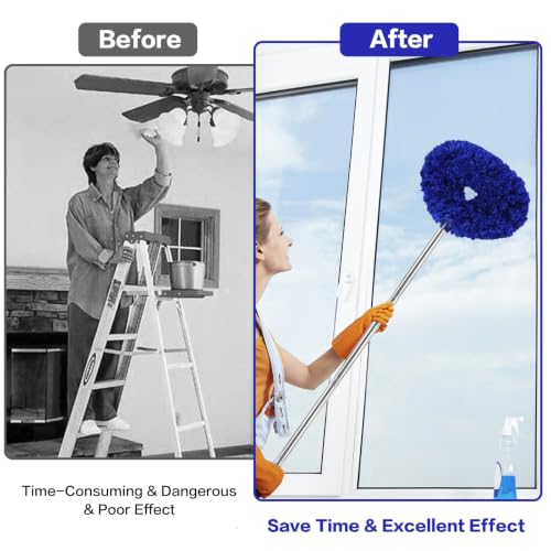 Ceiling Fan Cleaner Duster Reusable Microfiber Ceiling Fan Blade Cleaner Removable Duster with Extension Pole Adjusts 13 to 49.7 Inch for Cleaning Walls Furniture Door Window Top (Dark Blue) - color: Dark Blue