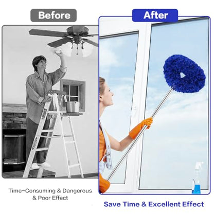 Ceiling Fan Cleaner Duster Reusable Microfiber Ceiling Fan Blade Cleaner Removable Duster with Extension Pole Adjusts 13 to 49.7 Inch for Cleaning Walls Furniture Door Window Top (Dark Blue) - color: Dark Blue