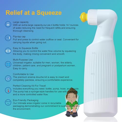 2-Pack Travel Bidet, 400ml/14.1oz Portable Handheld Bottle, White, with Lockable Nozzle and Flip-Top Cap
