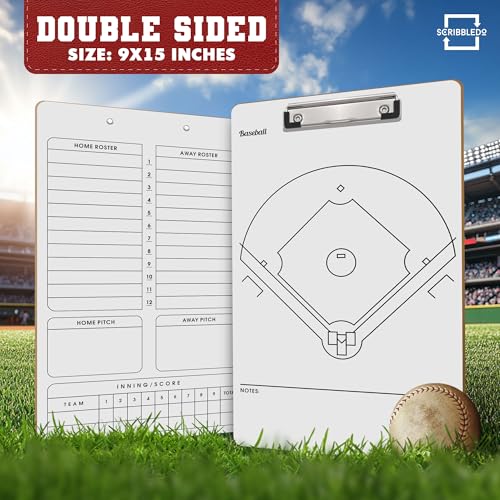 SCRIBBLEDO Baseball Dry Erase Board for Coaches 15x9 Double Sided Lineup Board with Roster Inning Score Tracker for Baseball Softball and Tee Ball Coaching