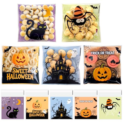 Halloween Self Sealing Cookie Bags - 200Pcs 4x4 Inch Clear Halloween Cellophane Treat Bags for Candy, Cookies, Party Favors & Gift Packaging, Plastic Halloween Goodie Bags for Kids Classroom Exchange - color: Halloween 200pcs