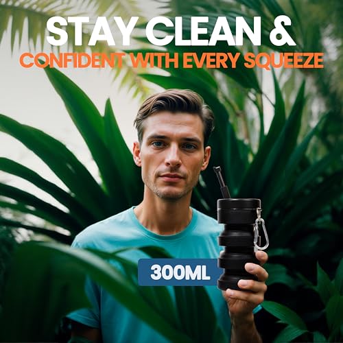 BumBum Expandable Bidet Bottle | Portable Handheld Travel Bidet for Freshness | Hygiene & Postpartum Care, Leak-Proof Design for Perineal Care | Ideal for Travel & Outdoor, 300ML Capacity - Black
