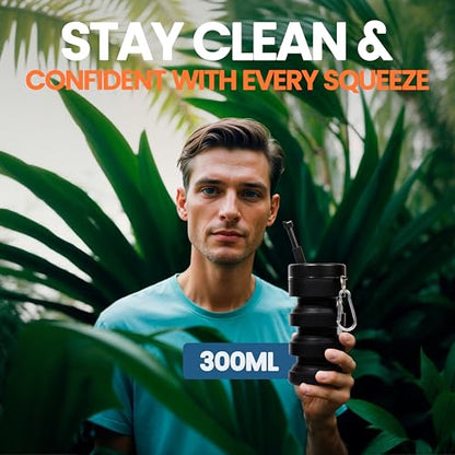 BumBum Expandable Bidet Bottle | Portable Handheld Travel Bidet for Freshness | Hygiene & Postpartum Care, Leak-Proof Design for Perineal Care | Ideal for Travel & Outdoor, 300ML Capacity - Black