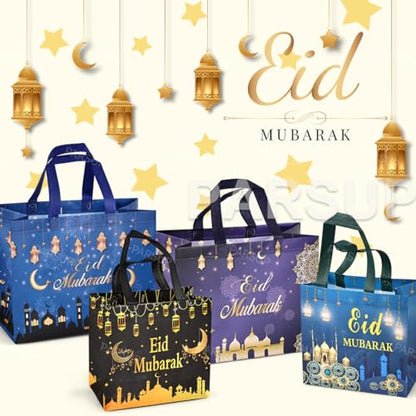 PARSUP Eid Mubarak 재사용 가능한 선물 가방, 선물 포장, 파티 용품용 손잡이가 달린 다양한 크기의 부직포 파티 간식 가방 8개