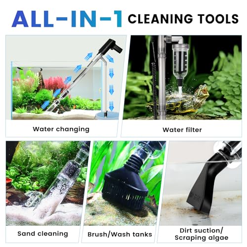 hygger Battery Powered Aquarium Vacuum Gravel Cleaner, 6 in 1 Automatic Fish Tank Vacuum Handle Control, Powerful Gravel Vacuum for Aquarium, Water Changer Sand Washer Water Filter Adjustable Length