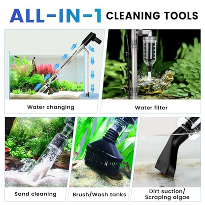 hygger Battery Powered Aquarium Vacuum Gravel Cleaner, 6 in 1 Automatic Fish Tank Vacuum Handle Control, Powerful Gravel Vacuum for Aquarium, Water Changer Sand Washer Water Filter Adjustable Length