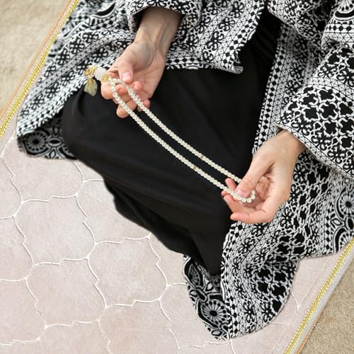 Muslim Prayer Rug with Tasbih Prayer Beads, Extra Thick Padded Non-Slip Islamic Prayer Matt,Turkish Praying Carpet Ottoman Blankets Ramadan Gift for Ramadan, Eid, Hajj, Travel, Pray (Camel) - color: Camel
