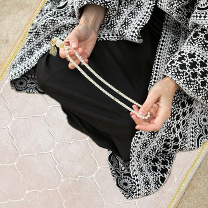 Muslim Prayer Rug with Tasbih Prayer Beads, Extra Thick Padded Non-Slip Islamic Prayer Matt,Turkish Praying Carpet Ottoman Blankets Ramadan Gift for Ramadan, Eid, Hajj, Travel, Pray (Camel) - color: Camel