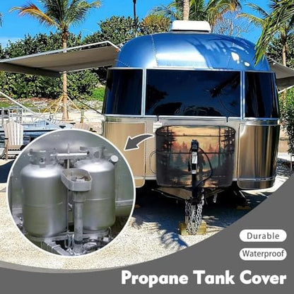 Sunset Bigfoot Double 20lb RV Propane Tank Cover for Travel Trailer Polyester Waterproof Cover Sun Protection Easy to Stall - color: Sunset Bigfoot, size: S(20LB)