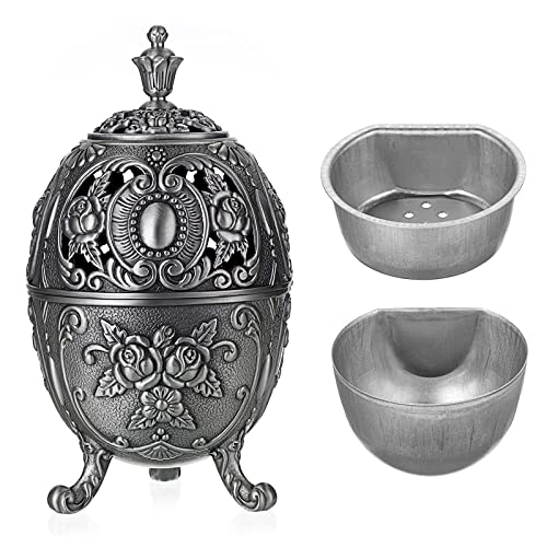 JUXYES Vintage Incense Burner Bakhoor Burner with Removable Ash Catchers - color: Silver