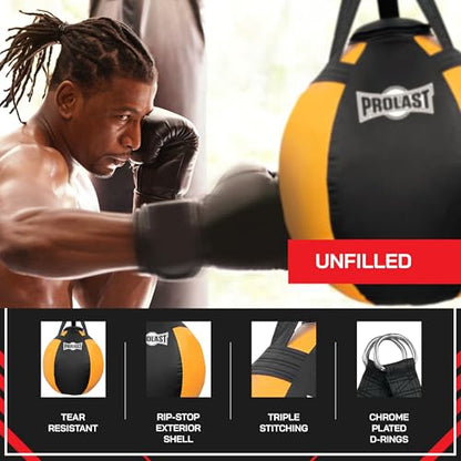 Wrecking Ball Heavy Punching Bag for Adults, Hook and Uppercut, Body Snatcher, Boxing, MMA, Muay Thai, 65 lbs, Classic - color: Yellow / Black, style: Unfilled