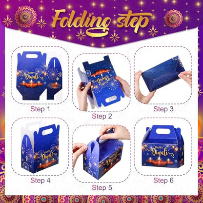Kolldenn 24 Pcs Happy Diwali Party Favor Gift Boxes, Diwali Treat Boxes Indian Festival of Lights Gifts Gable Boxes Goodie Candy Snack Sugar Chocolate Gift Boxes for Party Decorations