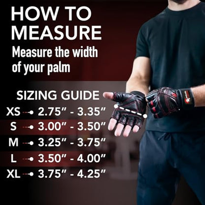 Dark Iron Fitness Genuine Leather Gym Gloves for Men Women, Wrist Wrap Support Workout Gloves for Weight Lifting Crossfit Deadlift Barbell Exercise Palm Padding Callus Protection Grips - size: X-Large