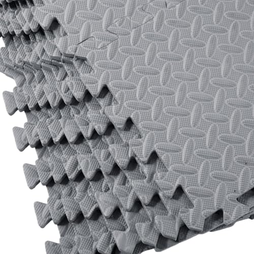Interlocking Puzzle Exercise Mat, EVA Foam, 20" x 20", 1 cm Thick, Black, 24 Pieces, 64 Sq Ft, for Home Gym, Fitness Equipment and Play Areas (24, Grey) - color: Grey