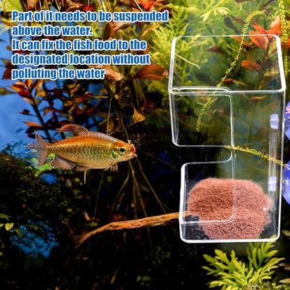 Fish Feeder for Aquarium, 3.94x2.36 Inch Fish Tank Dish Tray Floating & Sinking Food Container Holder Dispenser with Suction Cups Feeding Tube Ring Accessories for Turtle Shrimp Betta Feeding (Square)