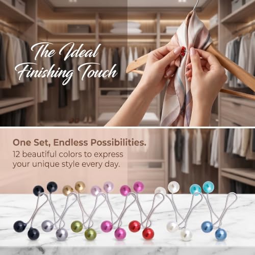 12 Pcs Pearl Hijab Pins Clips, Scarf Brooch Pins for Women