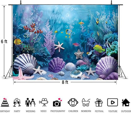 Under the Sea Backdrop Summer Tropical Fish Coral Ocean Underwater World Photography Background Ocean Aquarium Themed Baby Shower Birthday Party Banner Decorations Photo Booth Props 8x6FT - size: 8x6FT