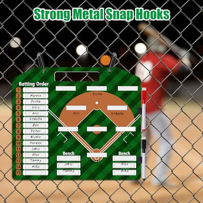 Magnetic Baseball Lineup Board, Anglecai Baseball Dry Erase Coaching Board | Baseball Coach Clipboard for Softball Dugout Board with 30 Lineup Card/ 10 Magnet/2 Marker/2 Hook - color: Green