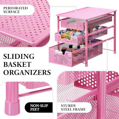 Simple Houseware Stackable 3 Tier Sliding Basket Organizer Drawer, Pink - color: Pink, size: 3-Tier