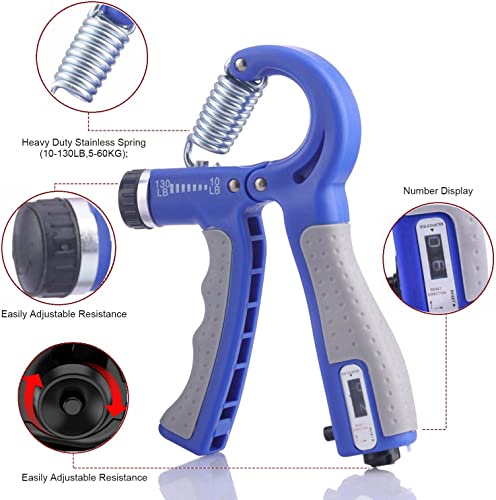 Hand Strengthener Grip 2 Pack, Hand Exercisers for Strength with Adjustable Resistance 10-130 Lbs,Hand Grip,Grip Strength Trainer for Muscle Building and Injury Recover - color: Blue