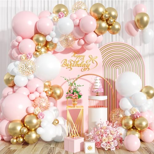 Pink and White Balloon Arch Kit, 121Pcs Pink Gold White Confetti Garland - color: Pink White