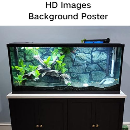 ELEBOX Fish Backgrounds Paper Double Sides 3D Stone & Trees Aquarium Background Picture 19" x 48" Fish Tank Background - color: N, size: H:19.5"x L:48"