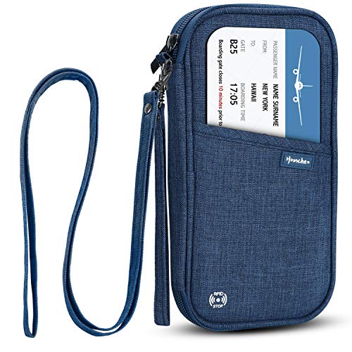 RFID Family Passport Wallet Holder Waterproof, Travel Document Organizer Credit Card Clutch Bag for Men Women - color: RFID Blue