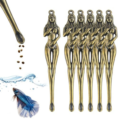 Betta Food Spoon Mini - Tiny Feeding Tool Holds 6-10 Fish Food Pellets Per Scoop, Prevent Overfeeding & Easy Clean Aquarium Tool, Betta Fish Tank Accessories,6Pcs, Brass - color: Brass