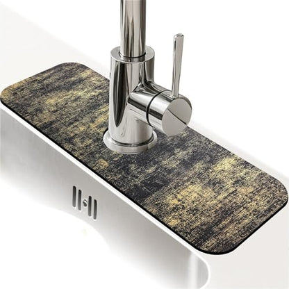 Kitchen Sink Splash Guard，Black and gold-1 Faucet Mat Sink Gadgets-Super Absorbent Fast Drying Mat Drip Catcher for Kitchen, Bathroom,Sink Mat, Dish Drying Mat, Bathroom(15" X 5.5" ) - color: Black and gold-1