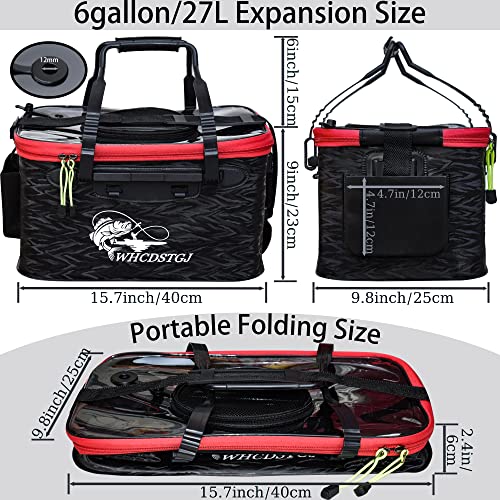 Foldable Transparent Top Cover - Multifunctional Minnow Bucket, Live Fish Container, Outdoor Camping Fishing Bag (Black, 6 Gallon) - color: Black, size: 6 Gallon