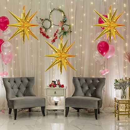 6 Pcs Gold Star Foil Balloons One-Piece 14-Pointed Star Balloon 4D Starburst Cone Mylar Balloon 22inch Christmas Birthday Wedding Wedding Anniversary Party Supplies(Gold) - color: 22 Inches Gold
