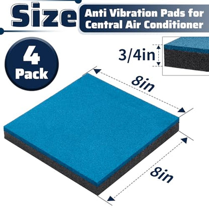 Anti Vibration Pads 8 x 8 x 3/4 inch, 4 Pack Vibration Damping Mats for Central Air Conditioner Outdoor Unit Condensing Unit Vibration Dampener on Equipment Pad, Reduces Noise, Up to 1000lbs