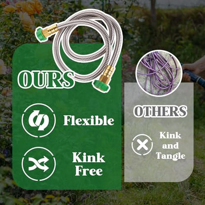 Female to Female Short Garden Hose Adapter 5FT,Hose Reel Connecting Hose | Stainless Steel Hose Leader Connector for Hose Reel,Flexible,Kink-Free & No Leak Outdoor Water Pipe Extension Adapter - size: 5FT