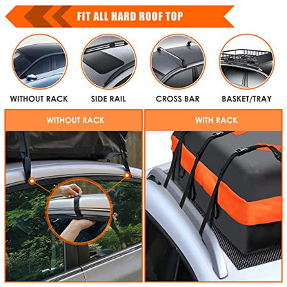 MeeFar Car Roof Bag XBEEK Rooftop top Cargo Carrier Bag Waterproof 15 Cubic feet for All Cars with/Without Rack, Includes Anti-Slip Mat, 8 Reinforced Straps, 6 Door Hooks, Luggage Lock - size: 15 Cubic Feet