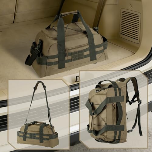 Hannibal Tactical 35L Large Duffle Bag, 3-in-1 Tactical Backpack MOLLE Pack for Sports/Gym/Outdoor, Coyote with Olive - color: Coyote with Olive
