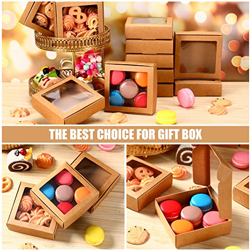 Zonon 30 Pcs Kraft Paper Boxes with Window 4.13 x 4.13 x 1.18 Inch Candy Packaging, Small Gift Boxes, Soap holder, Mini Treat Packaging for Bakery Chocolate Jewelry Display (Brown) - color: Brown