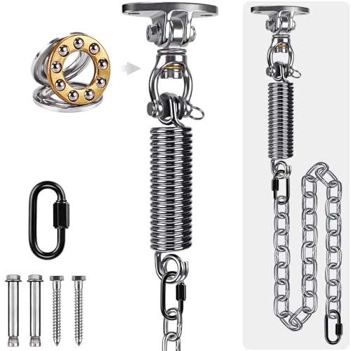 SELEWARE Hammock Chair Hanging Kit, Bearing Swing Hooks w/Spring & Chain | Stainless Steel 360° Swivel Swing Hanger, Ceiling Mount for Hanging Indoor Outdoor Swing Hammock Chair Yoga Silk Punching Bag - color: Bearing Swing Hanger With Chain & Straight Sp