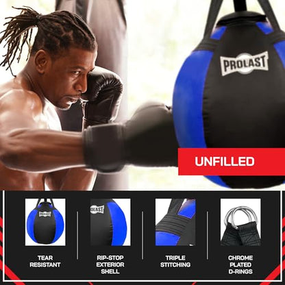 Wrecking Ball Heavy Punching Bag for Adults, Hook and Uppercut, Body Snatcher, Boxing, MMA, Muay Thai, 65 lbs, Classic - color: Blue / Black, style: Unfilled