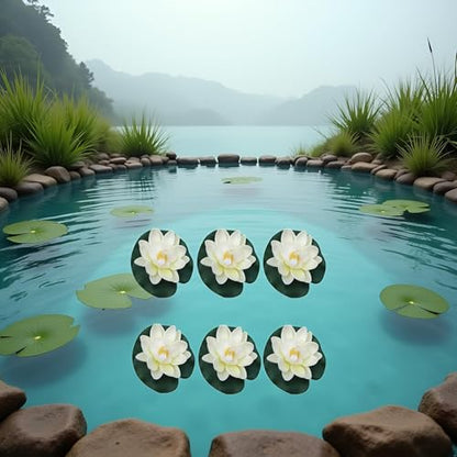 6Pcs White Artificial Floating Foam Lotus Flowers with Water Lily Pad Ornaments, Perfect for Patio Koi Pond Pool Aquarium Home Garden Wedding Party Holiday Decoration Water Gardens and Ponds