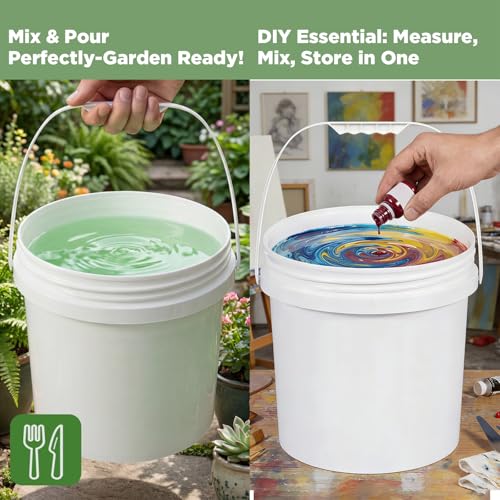 4 Pack 1.3 Gallon White Plastic Storage Buckets with Screw Lids, Food Grade Container with Measurement Markings, Reusable Small Container - color: White, size: 4pack 1.3 Gal