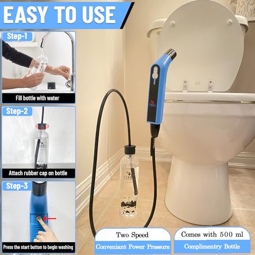 Orca Portable Travel Bidet Bottle Handheld Personal Sprayer, Electric Travel Bidet Camping Bathroom Personal Hygiene Cleaning Baby Care Toilet Sprayer Cleaning + 2 L Pouch