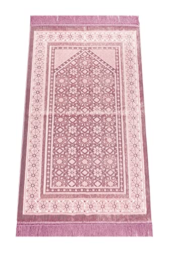 ihvan online, Soft Plush Lux Velvet Muslim Prayer Rug | Thick Janamaz | Sajadah | Soft Islamic Prayer Rug | Islamic Gifts | Prayer Carpet Mat, Elegant, Color: Pink - color: Pink