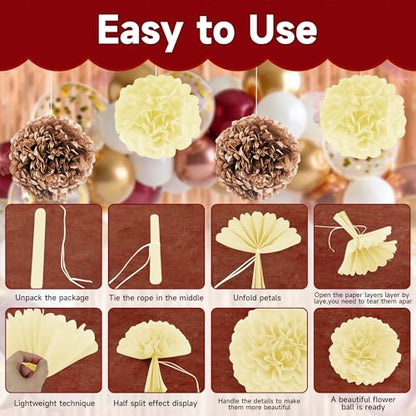 Burgundy Balloons Birthday Decorations, Happy Birthday Banner, Tassel, Heart Foil Balloons, Butterfly, Paper Flower and Fringe Curtains for Happy Birthday Decorations for Women Adults - style: Burgundy
