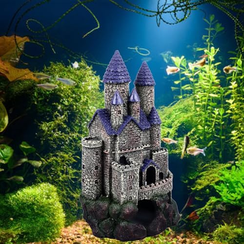 Aquarium Castle Decoration, Fish Castle Ornament, Simulated Hideout Cave with Simulation, and for Freshwater Saltwater Fish Decor