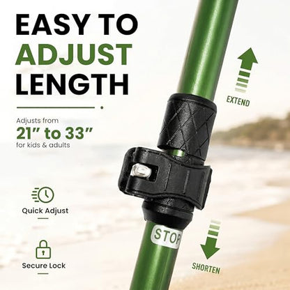 VOS Sand Sifter 2-Pack | Adjustable Handle 21"–33" | Stainless Steel Beach Scoop for Seashells, Shark Teeth & Sea Glass | Lightweight Aluminium, Rust-Resistant – Green - color: Green