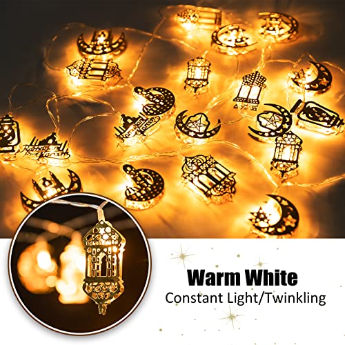 Ramadan Eid String Light - 9.8 ft 20 LEDs Mubarak String Light, Muslim String Decor with Moon Star Kerosene Lantern Palace Ornaments for Islamic Indoor Outdoor Home Garden Party Supplies - White Bulb - style: Lantern & Palace