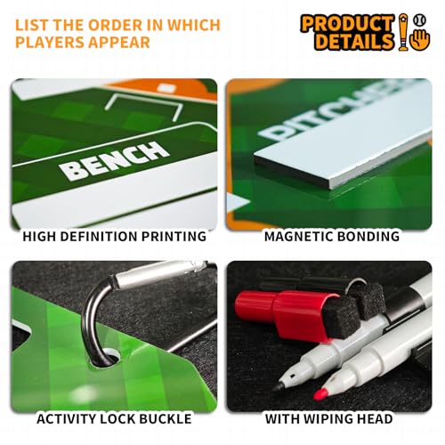 Magnetic Baseball Lineup Board,Baseball Dry Erase Board for Coaches,Softball Coaching Accessories,Baseballs Lineup Cards, Baseballs Clipboard for Coaches with 30 Cards