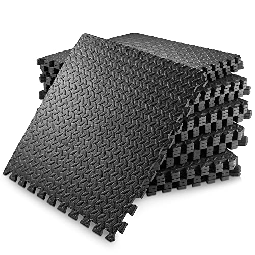 Philosophy Gym Pack of 30 Exercise Flooring Mats - 24 x 24 Inch Foam Rubber Interlocking Puzzle Floor Tiles - Black - color: 120 Sq Ft, 1/2" Thick - Black